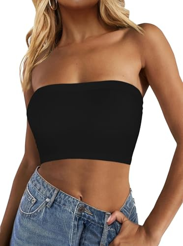 Tube Top for Women Summer Strapless Bandeau Backless Basic Sleeveless Vest(Black,Regular)