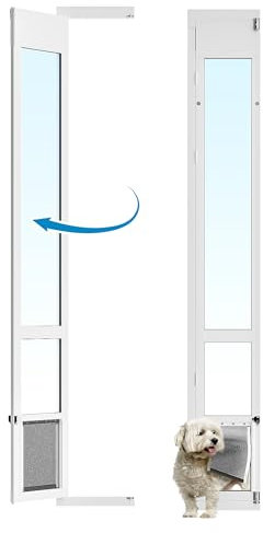 Medium Dog Door for Sliding Glass Door, Openable Doggy Door for Sliding Glass Doors Medium Dog Insert, All-Metal Framed, Adjustable Height 91 7/16 to 96 -Medium Tall