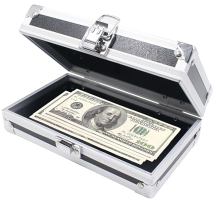 Caisse à Monnaie en Alliage d'aluminium avec poignée de transport et verrouillage de sécurité Portable coffre-fort Mini caisse Cash Box pour Ménage Bureau 18x11x5,8 cm