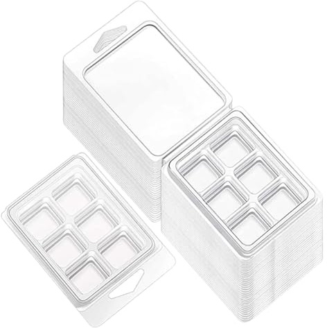 FSSTUD 25 Pcs 6 Cavity Clear Plastic Wax Melt Molds Small Wax Melt Containers Wax Melt Cube Trays Square Wax Molds Clamshell Wax Melt Molds Empty Wax Melt Boxes for Soap
