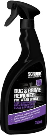 SCRUBB Bug & Grime Remover Pre-Wash Spray, High Performance Formulation, Removes Stubborn Contaminants, Vehicle Exterior Safe, Natural Citrus Oils, Windscreen Haze Cleaner, Spray Bottle, 750ml