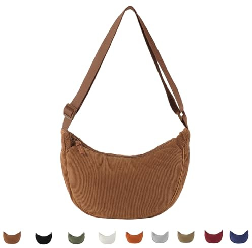 Generisch Cord Crossbody Bag für Damen, Cord Halbmond Tasche Umhängetasche Crossbody Moon Bag Hobo Halfmoon Bag Kord Schultertsche für Arbeit Einkaufen Schule Arbeit Shopping