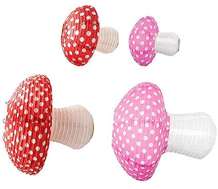 OSALADI Birthday Party Mushroom Lanterns 4pcs Decorative Hanging Lanterns for Indoor/outdoor Decorations