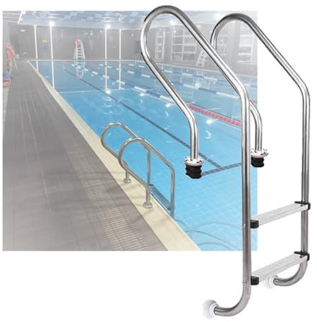 2 Steps Swimming Pool Ladder, Swimming Pool Stairs,Entry and Exit,Stainless Steel Pedal Step for Water Park Outdoor(Pre-buried,2-Steps1.0mm)