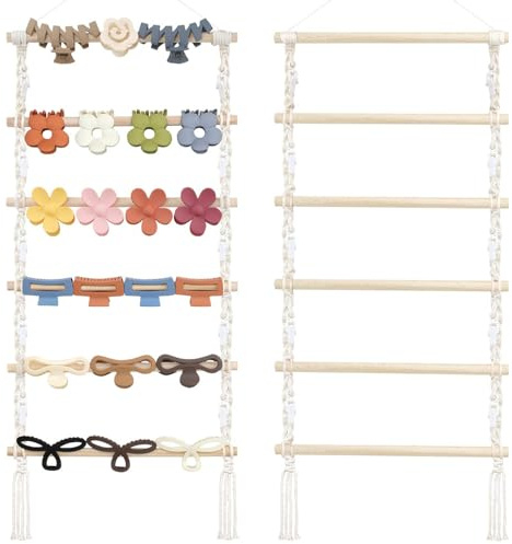 Haarklammer-Organizer, Makramee-Klauen-Aufhänger mit 10 Clips, Wandmontage, Haar-Accessoires, Organizer, Heimdekoration