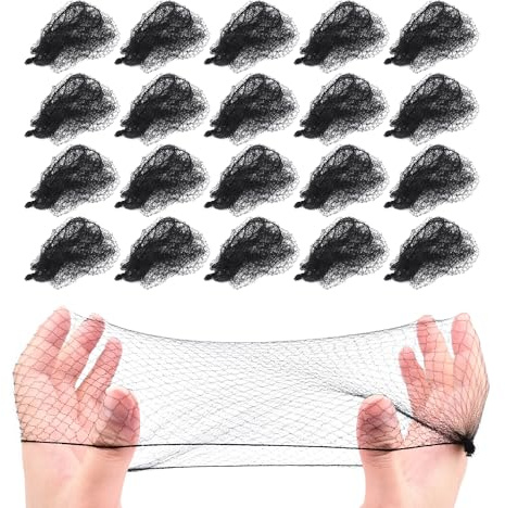 Quacc 20 PCS Bun Hair Nets Women Stretchy Lightweight Elastic Edge Mesh Invisible Hairnets for Ballet Bun, Gymnastics, Dance, Sleeping, Kitchen Food Service (Black)
