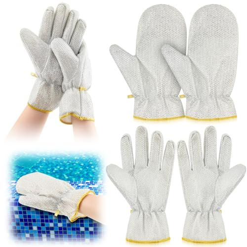 Yiyiring 2 Pairs Steel Wire Swim Pool and Spa Cleaning Mitt Spa Scrubbing Mitt Pool Cleaning Gloves for Stain and Dirt Remove, Silver