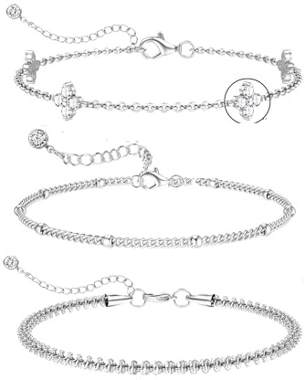 Diamday 3 Stück Armband Damen Silber 925 Armband Gold Silber Armbänder Set Verstellbare Armbänder Damen Mit Cubic Zirkonia Stapelbare Kettenarmband Armband Silber 925 Schmuck für Damen