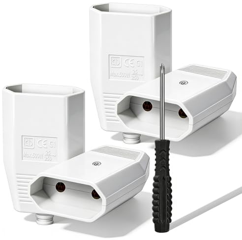 Eurokupplung 4 Stücke, Kupplung 250V 2.5A Schuko Kupplung Eurostecker Eurokupplung Flach Schutzstufe IP20 Euroflachkupplung Europäische Kopplung mit Zugentlastung, Schutzkontakt Flachstecker - Weiß