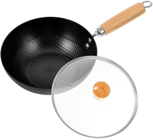 BESPORTBLE Sartén Wok Pequeño de 20 Cm Antiadherente con Tapa de Vidrio, Compatible con Estufa Eléctrica y Gas, Utensilio de Cocina Práctico para Saltear y Cocinar en Hogar
