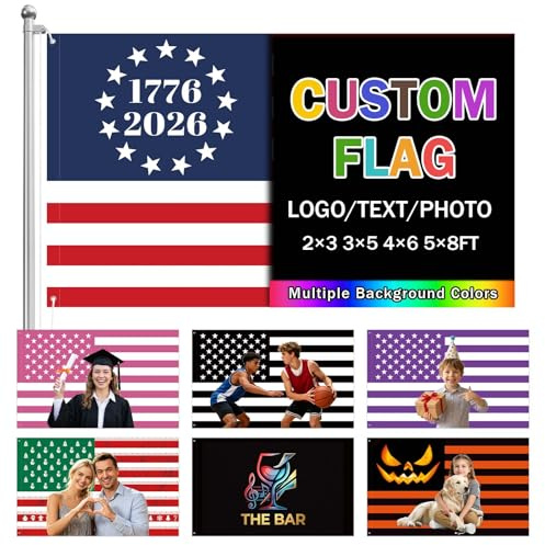 URIJK USA Flagge Selbst Gestalten, Custom American Flag, Einseitig/Beidseitig Bedruckt Banner mit Foto Logo Text, Amerika Fahne für Zuhause Garten Partys Innen- und Außenbereich (Mehrgrößen)