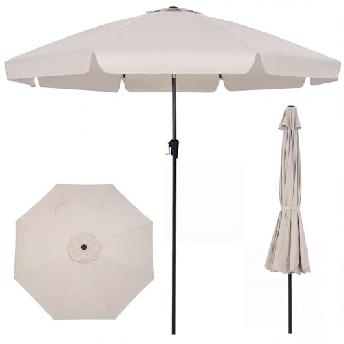 COSTWAY Parasol de Jardin Exterieur 3m, Parasol à Volant en Polyester, Protection Solaire, 30° Inclinaison Bouton-Poussoir, Hauteur Réglable, 8 Baleines, Manivelle, pour Terrasse Piscine Plage