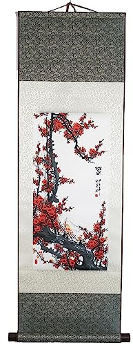 lachineuse - Kakemono Fiore di Prugno - Arazzo da Parete - Decorazione Giapponese da Appendere - 100 x 30 cm - Simbolo di Speranza - Stampa Giapponese - Colore Grigio - Idea Regalo Giappone Asia