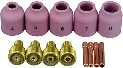 RIVERWELD TIG-Gaslinsen-Spannkörper 45V 13N-Serie Aluminiumoxid-Düsen 53N61S 8# 12,5mm, 53N61 7# 11.0mm, 53N60 6# 9,5mm, 53N59 5# 8.0mm, 53N58 4# 6,5mm für SR WP 9 20 25 WIG-Schweißbrenner 13 Stück