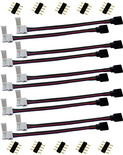 LitaElek 10pcs Conector de Tira LED RGB 5050 Conector Controlador Cinta LED Puente 4 Pin LED Strip Connector Cable Extensión Banda LED 4 Pines Tapones para RGB 5050 LED Strip, 17cm Largo