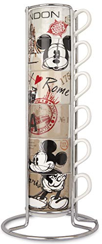 EGAN - Set da 6 Tazze da Caffè Impilabili PWM02I/6XY in The City in Porcellana + Metaltrack da 80 ml | Tazzine Multicolore, 21×9 cm, Adatto a Lavastoviglie e Microonde