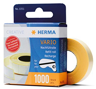 HERMA Kleberoller Nachfüllkassette Doppelseitig Permanent Selbstklebend, 1 Nachfüllpackung mit 1.000 Klebestücke (12 x 13 mm), Fotokleber Refill Nachfüllrolle für HERMA Klebebandroller