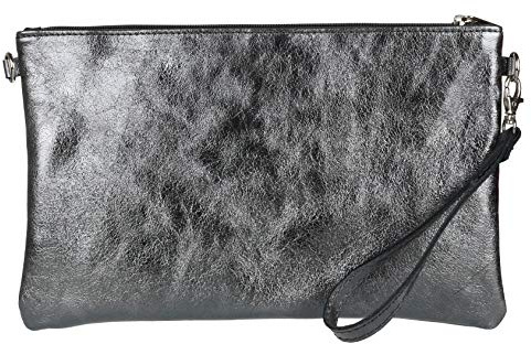 Girly Handbags Womens Genuine Italian Metallic Leather Clutch Bag Purse Wristlet Wallet Cell Phone Bag with Wrist Strap Ladies Handbag