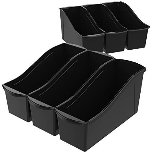 Storex Large Book Bin - Interlocking Plastic Organizer for Home, Office, and Work Space - Black, 6-Pack (70109E06C)