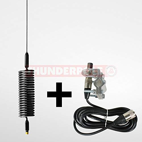 Thunderpole Mini Orbitor Aerial + 4 Bolt Double Heavy Duty Bar Mirror Mount Kit | Springer CB Radio Antenna