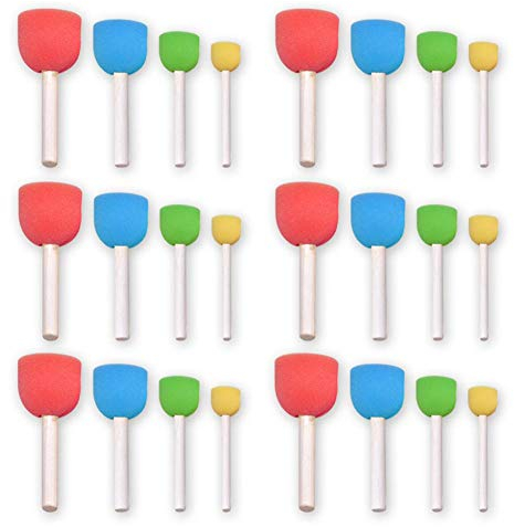 24 Stücke Runde Lack Schaum Schwamm Pinsel Set Bunte Mini DIY Malerei Schwamm Dichtungen mit Holzgriff Zeichnung Doodle Werkzeuge für Kinder Kunsthandwerk