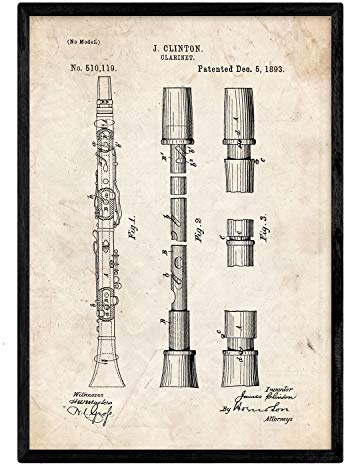 Nacnic Klarinette Patent Poster. Poster mit Erfindungen und alten Werkzeugen.