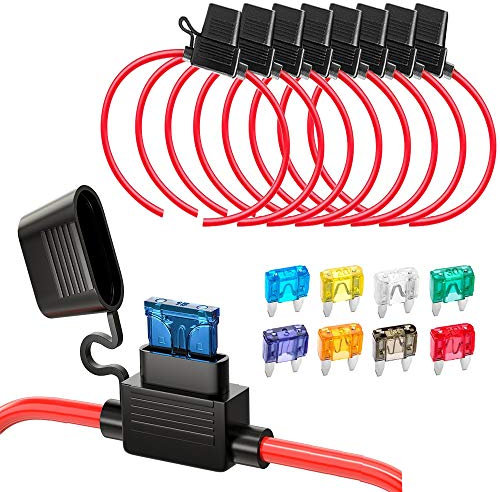 Gebildet 8pcs 32V 20A Portafusibile di Piccolo Lame, 12AWG ATC Portafusibile In-Line, Protezione Sovraccarico con 8pcs Fusibile Piccola (3A/5A/7.5A/10A/15A/20A/25A/30A), per Auto Barca Motocicletta
