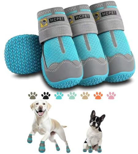 Hcpet Pfotenschutz Hundestiefel, Hundeschuhe Hundeschuhe mit reflektierenden Riemen, Welpenschuhe für kleine mittelgroße Hunde im Freien, Pfotenschutz, 4 Stück