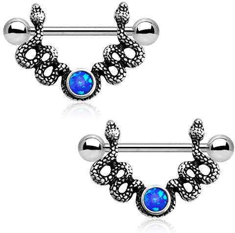 CM Crareesi Mania Burn Silver Snake 2 pezzi Barbell per capezzoli in acciaio chirurgico 316L stile punk argento per capezzoli per uomini e ragazze
