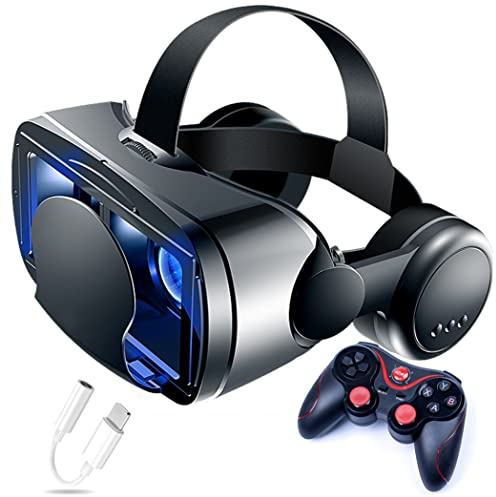 JYMYGS Gafas de Realidad Virtual, 3D VR Gafas con Controlador Bluetooth para Juegos Visión Panorámico VR Glasses para iPhone 13 Pro Max/13 Pro/13/12/11, para Samsung Galaxy S21, Huawei, Xiaomi