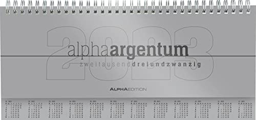 Tisch-Querkalender alpha argentum 2023 - Büro-Planer 29,7x13,5 cm - Tisch-Kalender - 1 Woche 2 Seiten - silber - Ringbindung - Alpha Edition