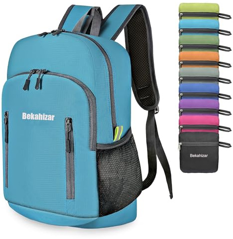Bekahizar Sac à Dos Pliable 20L, Ultra-Léger Randonnée Petit de Voyage pour Hommes Femmes Enfants Sports en Plein air (bleu)