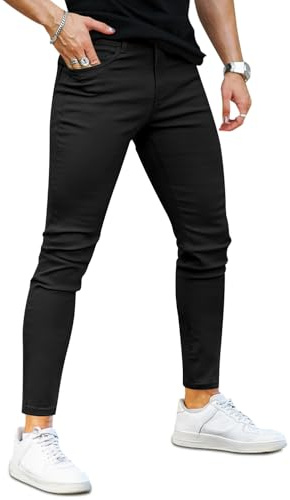 GINGTTO Vaqueros Hombre Skinny Fit Super Elasticos Slim Fit Pitillo Denim Pantalones Regular Fit Jeans Negro 32W / 30L