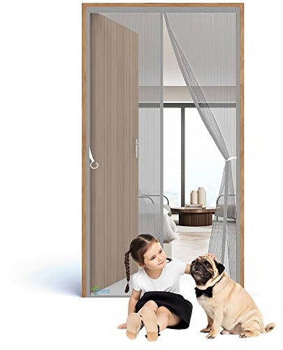 Washable Insect Net Mesh Mosquito & Bug Protection, 75 x 210 cm Durable Fiberglass Mesh Curtain Weights in Bottom Keep Insects Out,Keep Fresh Air in【Grey】