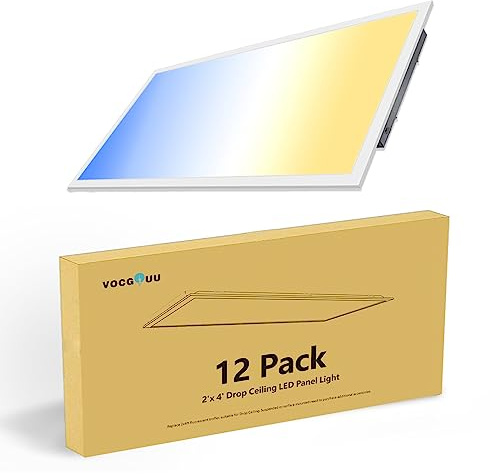 VocgoUU 12 Pack 2x4 LED Flat Panel Lights - Drop Ceiling Light Fixture 5000K 4000K 3000K Selectable & 0-10v Dimmable, 50W 24x48 LED Light Fixture, 100-277Vac, ETL Listed