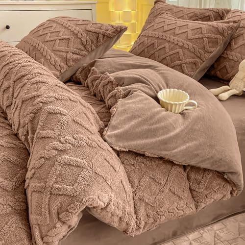AShanlan Flanell Bettwäsche 220x240 Winter Warme Bettbezug 220 x 240 und 2 Kissenbezüge 80x80 cm ÖKO-TEX Fleece Bettwäsche Set Superweich & Kuschelig mit Reißverschluss | Braun