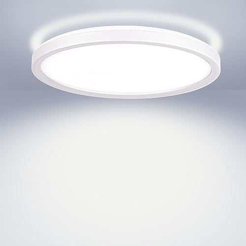 Maxkomfort LED Deckenleuchte mit Backlight Ø29cm Rund - 18W, 4000K Neutralweiß, Ultra Flach (3cm), Deckenlampe für Wohnzimmer, Flur, Büro & Küche - Weiß