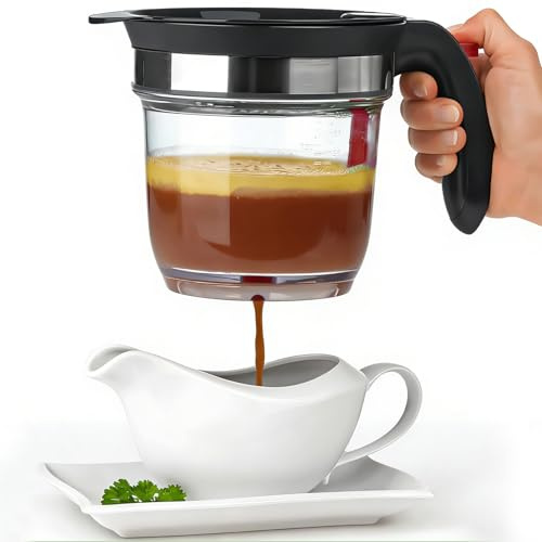 IVYHOME Fat Separator - 4 Cup Plastic Fat Strainers with Bottom Release, Gravy and Soup Oil Separator Measuring Cup