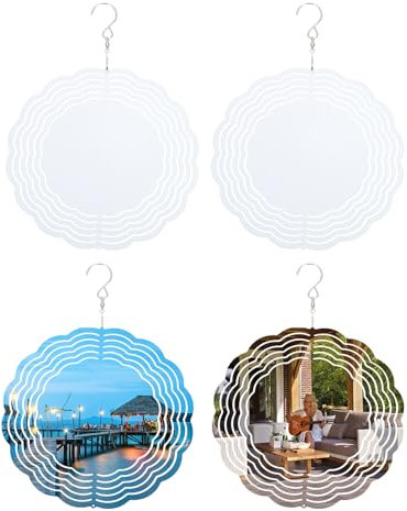 PATIKIL 8 Inch Sublimation Wind Spinners, 4 Pcs Sublimation Wind Spinners Blanks 3D Circle Double Sided with Hanger DIY Arts Crafts Ornaments for Patio Garden Yard Porch, White
