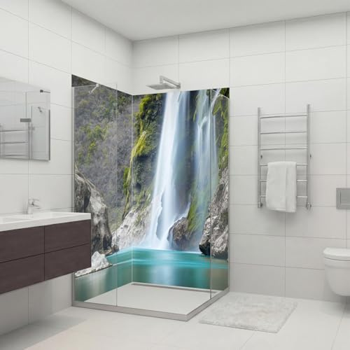 dedeco Paroi de douche imperméable - Motif cascade V15 - 2 x 100 x 210 cm - Pour remplacement du carrelage, mur décoratif, revêtement mural et plateau de douche en aluminium - Fabriqué en Allemagne