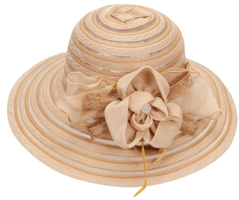 Cappelli da sposa per le donne UK, cappelli per la madre della sposa, cappello da sole in organza a tesa larga, Khaki-a, M