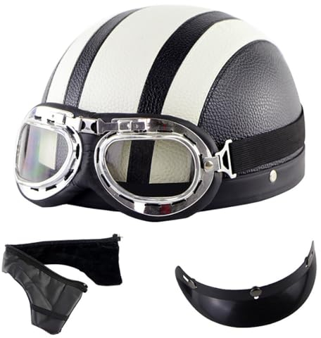 GAORUTO Jethelm, Vintage-Motorradhelm mit offenem Gesicht, Retro-Baseballkappe, halbe Helme für Männer und Frauen mit Schutzbrille, DOT/ECE-Motorrad-Halbschalenhelm für Männer und Frauen A,55~62CM