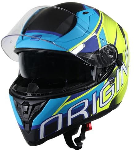 ORIGINE Helhjälm för gatumotorcyklar med dubbla visir ECE2206 godkänd (Matt Medium Blue-Black, XL)