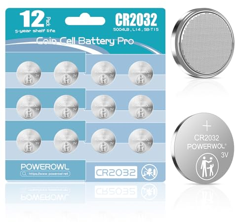 POWEROWL Piles CR2032 Pile Bouton Lithium 3V, Lot de 12, avec (DL2032 / KCR2032 / BR2032 / ECR2032)