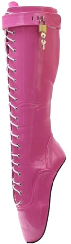 TIKENBST Talon Aiguille Talons Hauts 18cm Heelless Ballet Shoes Patent Leather Knee Mid Calf Boots,Pink-44