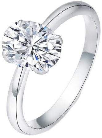 Epinki Echte Goldschmuck, 18K 750 Weiß Gold Ringe, Solitär Verlobungsring mit Oval Moissanit, Au750 Gold Trauringe Eheringe Gr.54 (17.2)