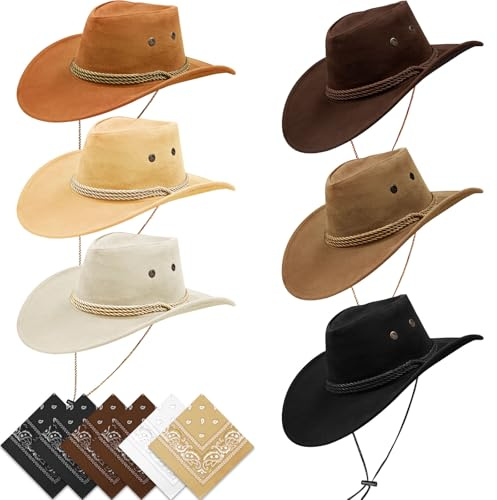 12 Pieces Cowboy Hats and Bandanas Bulk Cowboy Cowgirl Hats Costume Party for Men Woman (Mixed Color)