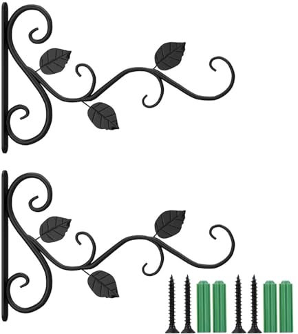 Xinlon 2 Pièces Supports Muraux de Jardin en fer Forgé, Crochet de Plante de Supports de Panier Suspendu Crochets de Supports de Suspension Murale pour Lanternes de Pots de Fleurs de Panier de Plantes