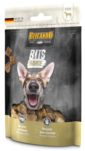 Belcando Bits Horse | 4er Pack | 4 x 90 g | Snack für Hunde | Mit extra viel Fleisch | Nur eine tierische Proteinquelle | Ohne Getreide | Ohne Verwendung von Zucker