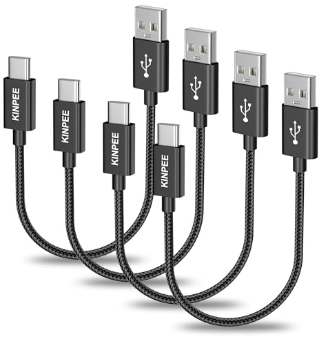 KINPEE Cable USB C Corto [4 Pack 0.2M], USB 2.0 Nylon Trenzado USB to USB C Cable USB C Carga Rapida, Cable USB Tipo C Carga Rápida y Sincronización Cable Datos USB C Cable Cargador Tipo C
